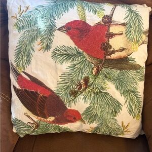 Pottery Barn Festive Pillow cover with Red Birds and Green Branches